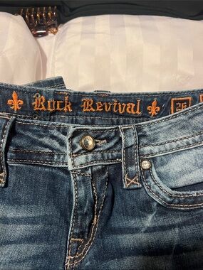 Rock Revival Dark Blue Jeans with Orange Embroidery